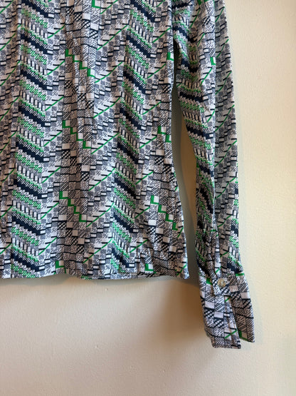 Vintage 1970s Green Geometric Pattern Flared Cuff Shirt - Size Medium