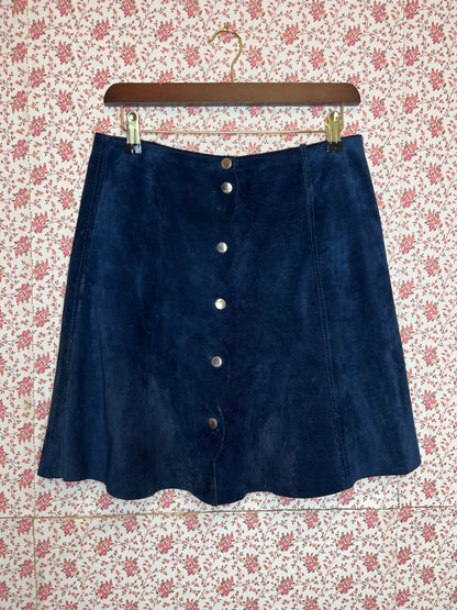 Vintage 1970s Navy Blue Suede Mini Skirt