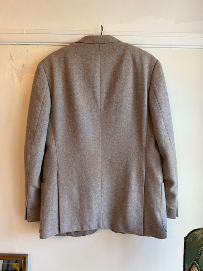 Vintage 1980s Beige Wool Blend Tailored Blazer - Size Large