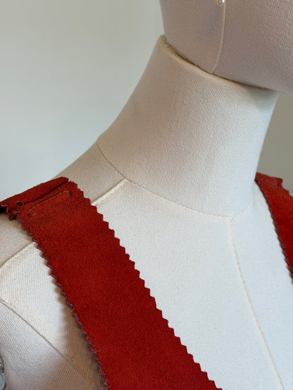 Vintage 1970s Red Suede Patchwork Sleeveless Top - Size Medium