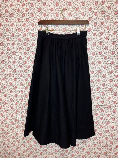 Vintage ILGWU Black Wool Pleated Skirt with Pockets