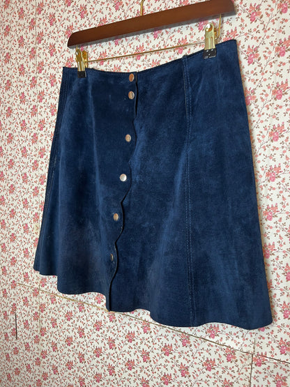 Vintage 1970s Navy Blue Suede Mini Skirt