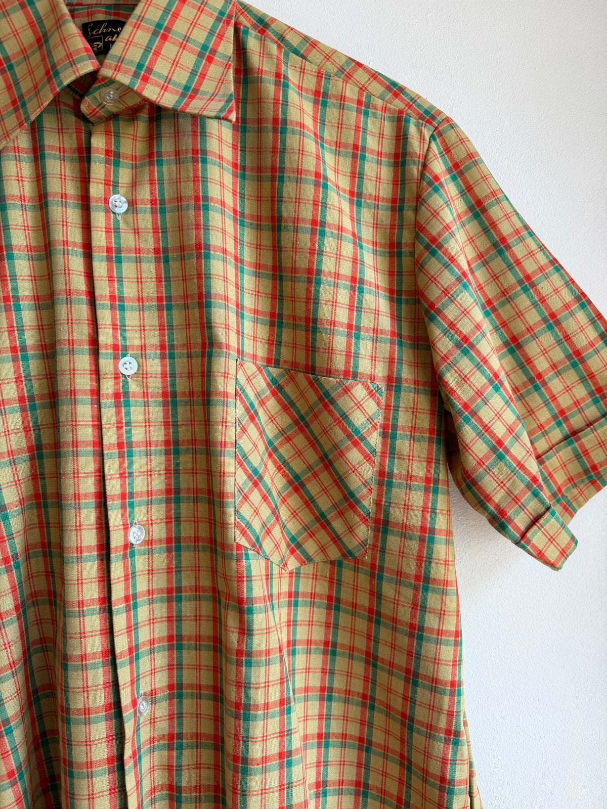 Vintage 1970s Menswear Multicolour Check Short Sleeve Shirt - Size X Large