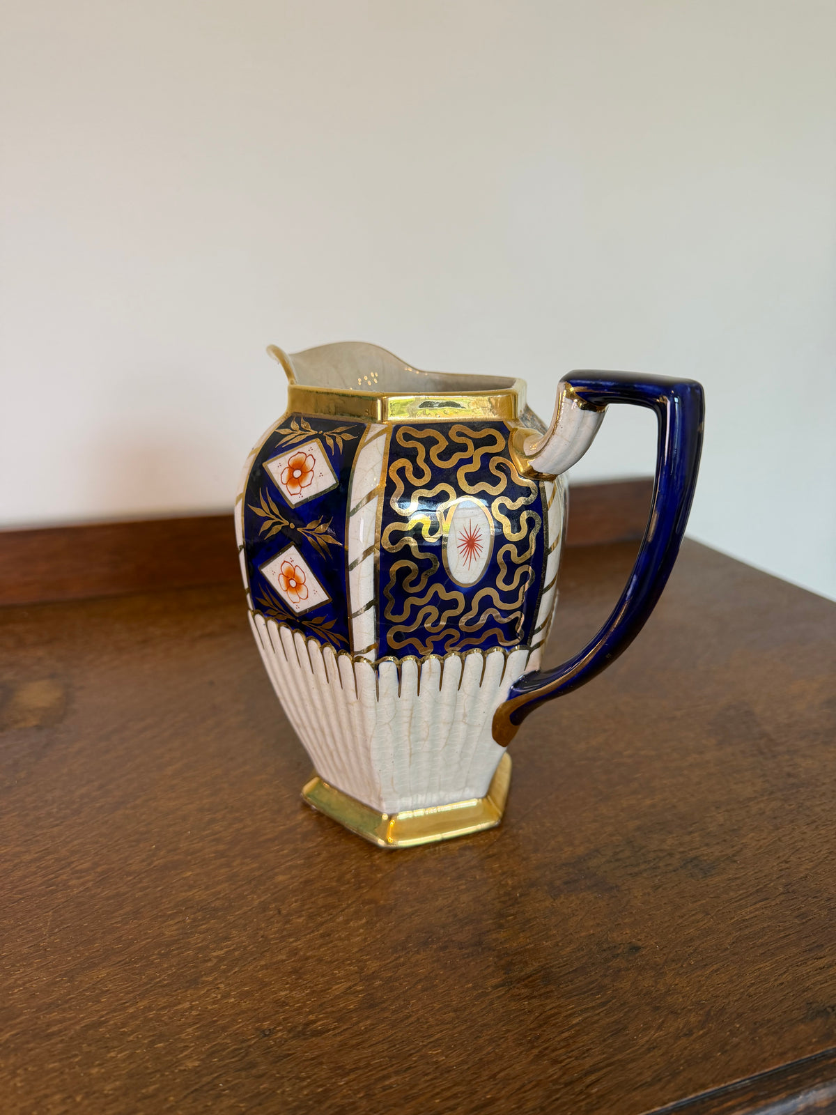 Vintage 1930s Arthur Wood Cobalt Blue Gold Floral Porcelain Jug