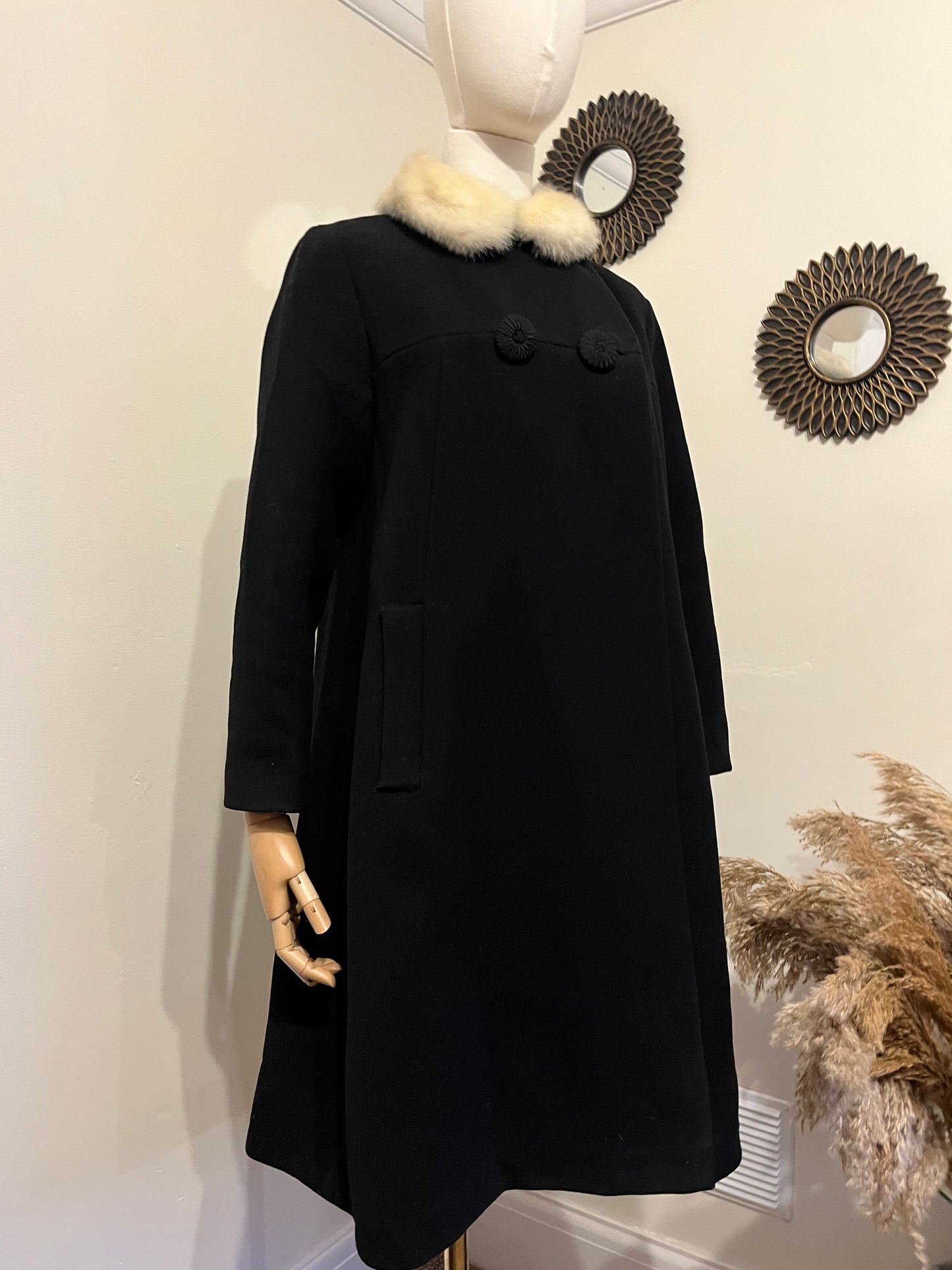 Vintage 1960s Wool Twill and Mink Swing Coat