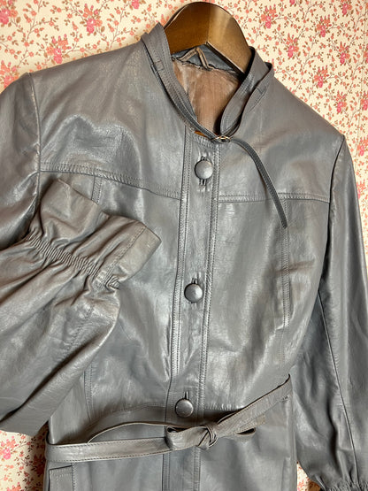 Vintage 1980s Grey Leather Tailored Jacket