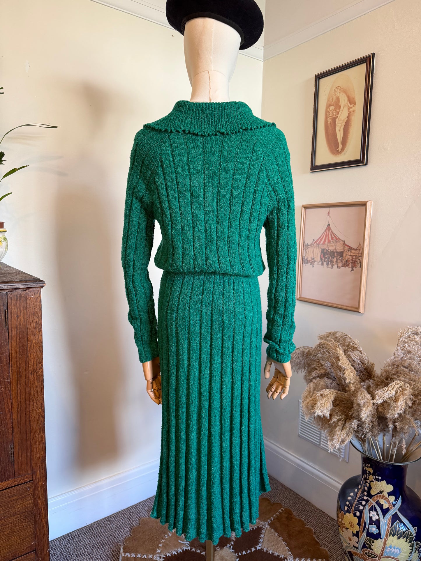 Vintage 1970s Emerald Green Knit Two Piece Set - Size Small/Medium