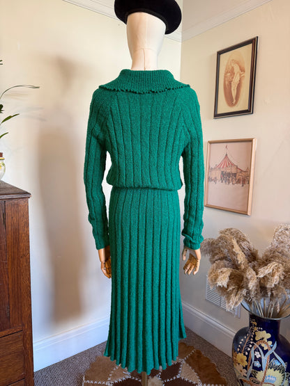 Vintage 1970s Emerald Green Knit Two Piece Set - Size Small/Medium