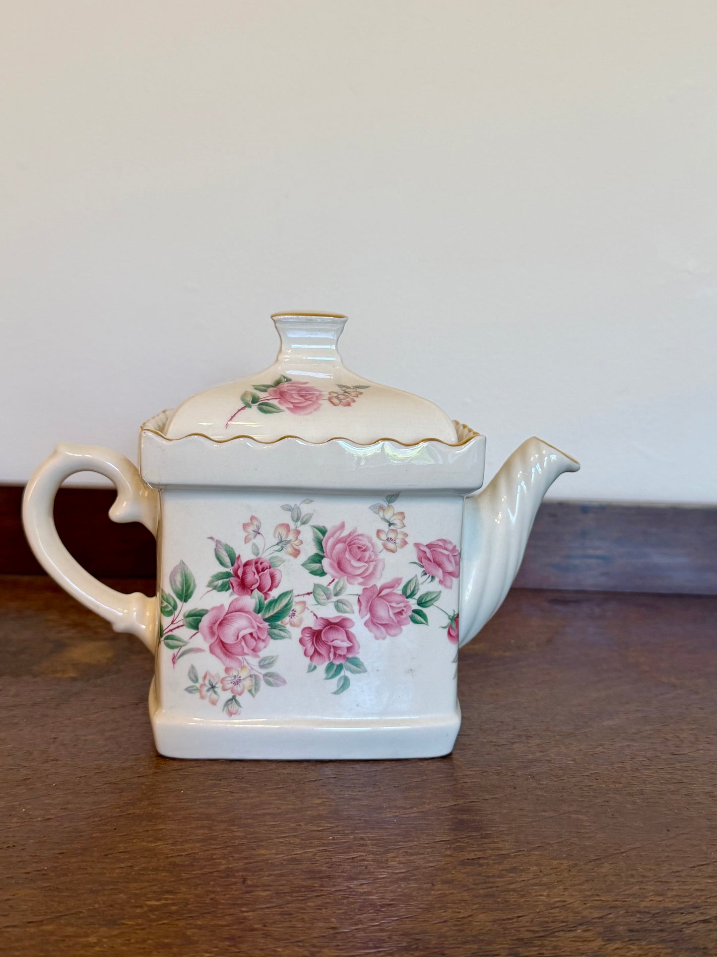 Vintage Sadler Made in England Square Rose Teapot