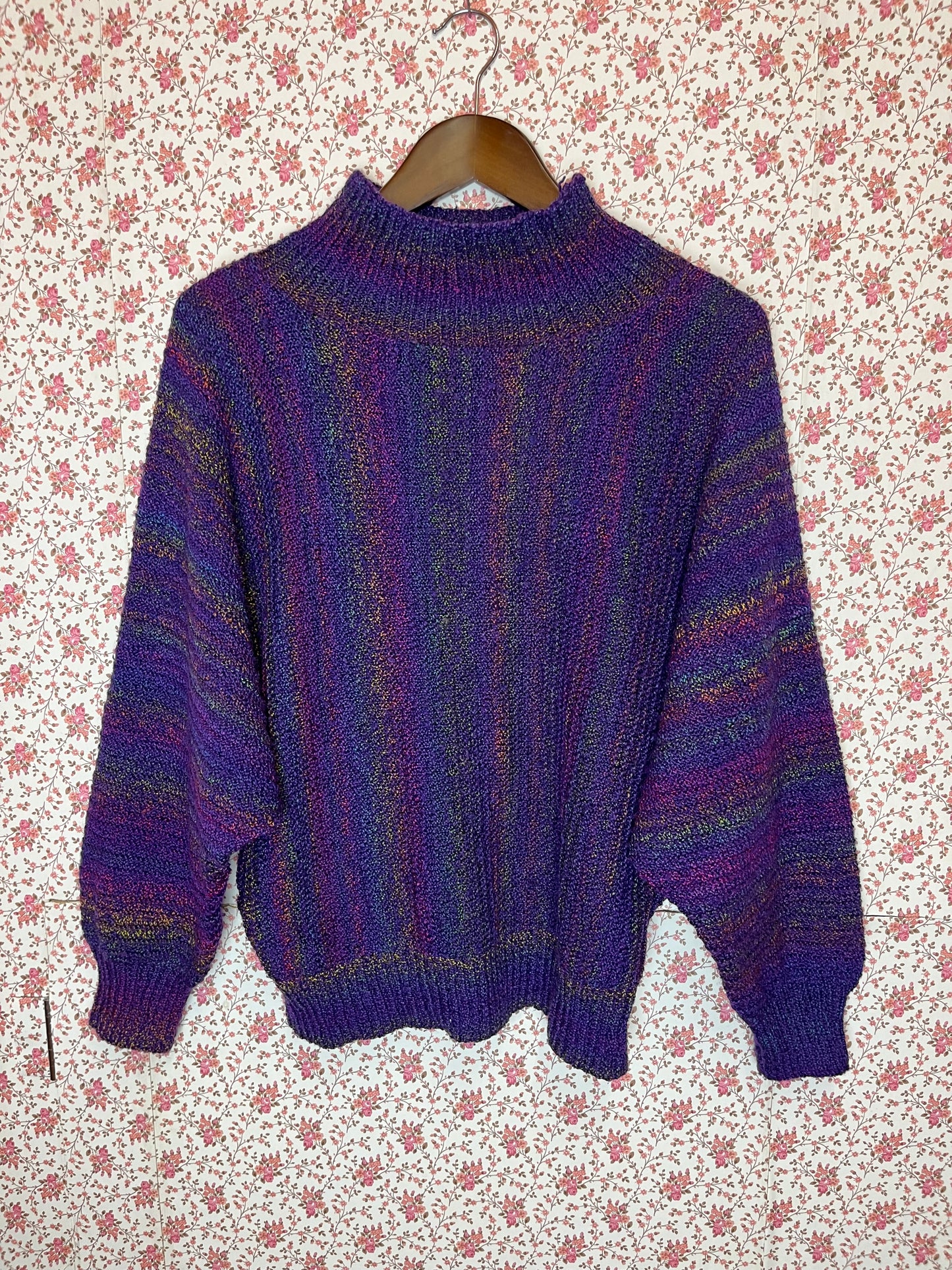 Vintage 1980s Rainbow Sparkle Purple Batwing Jumper