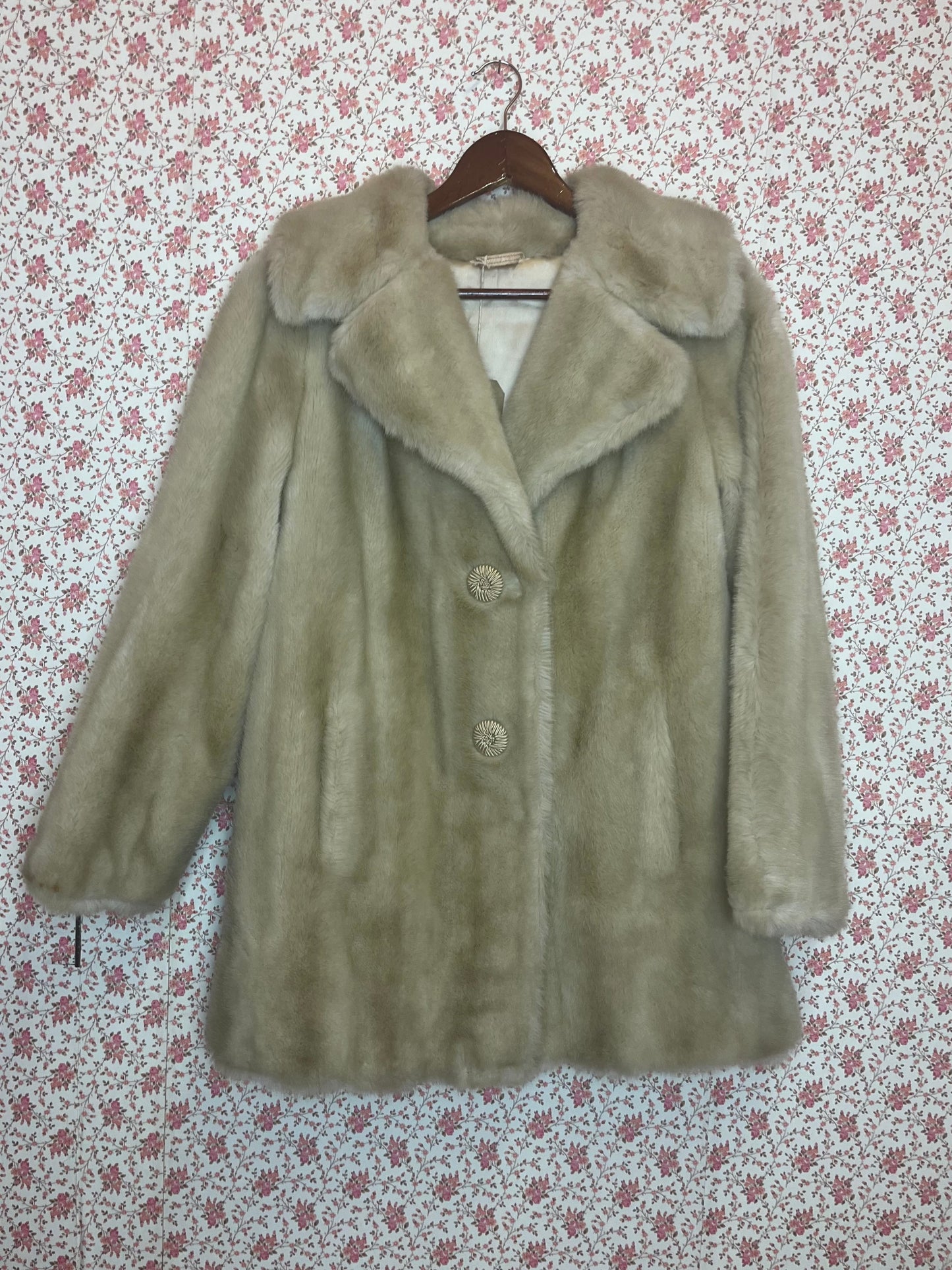 Vintage 1960s Tissavel Champagne Faux Fur Short Coat