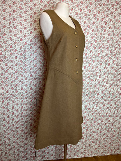 Vintage Tan Brown Wool Tweed Button Down Tunic Dress