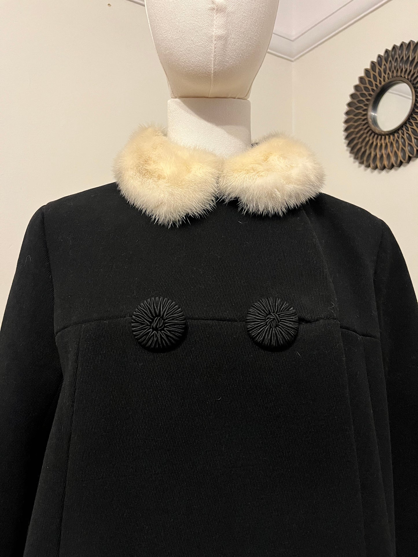 Vintage 1960s Wool Twill and Mink Swing Coat