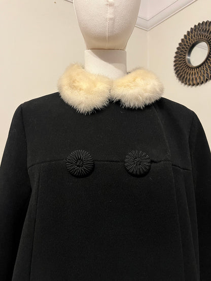 Vintage 1960s Wool Twill and Mink Swing Coat