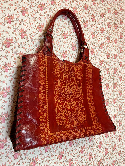 Vintage Laura Ashley Red Patent Leather Handbag with Stictching