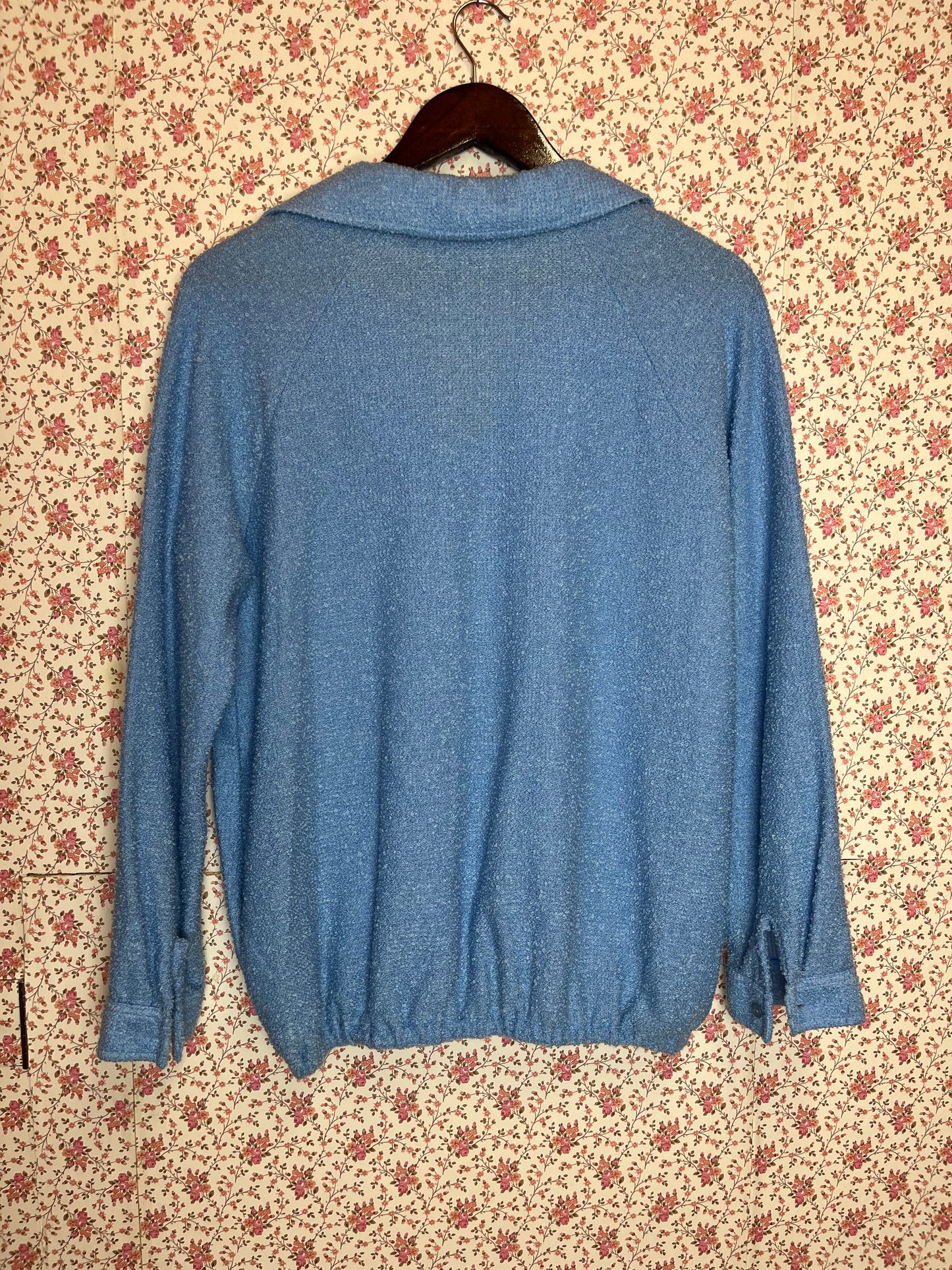 Vintage 1960s Baby Blue Boucle Knit Collared Jumper