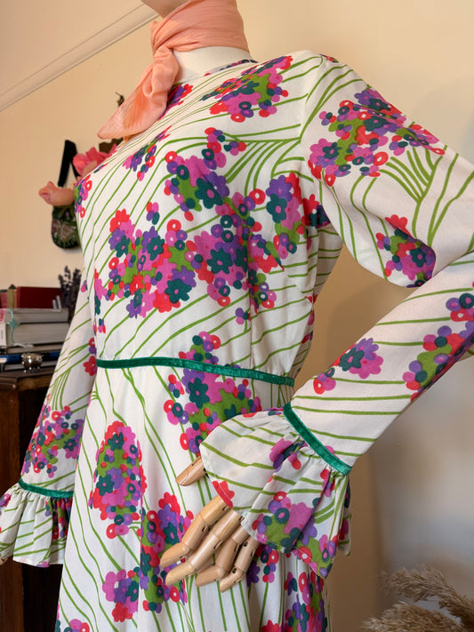 Vintage 1970s Selfridges Long Sleeve Fit & Flare Mini Dress - Size Medium
