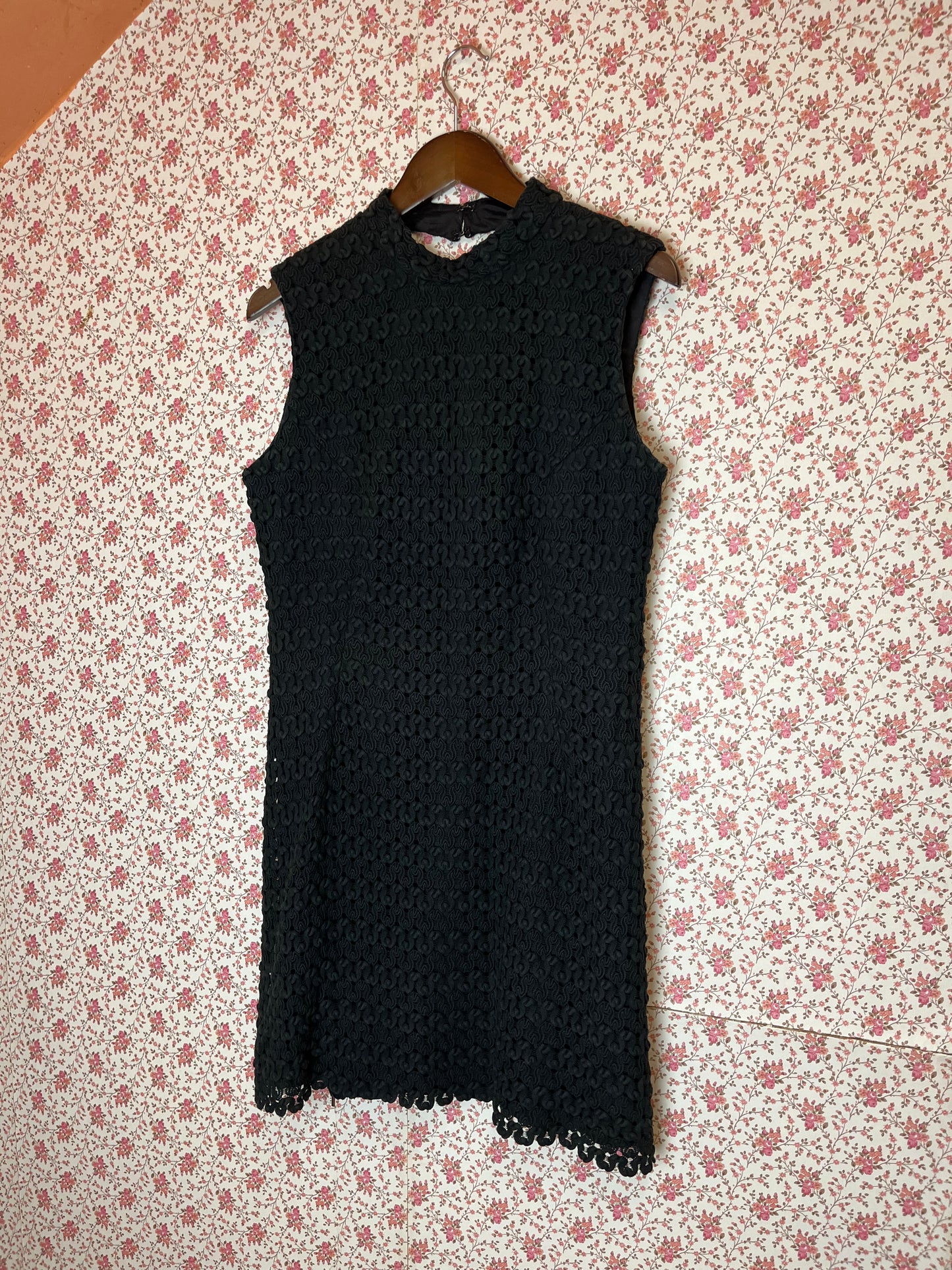 Vintage 1960s Hand Made Textured Little Black Dress
