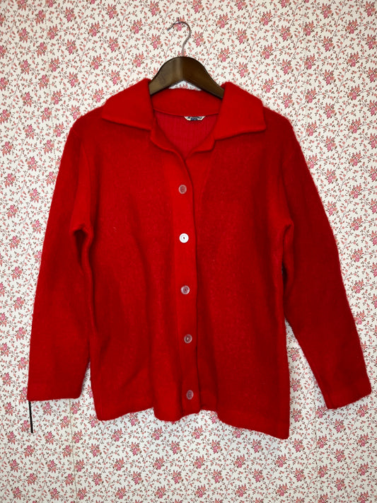 Vintage 1970s Red Felt Button Down Cardigan