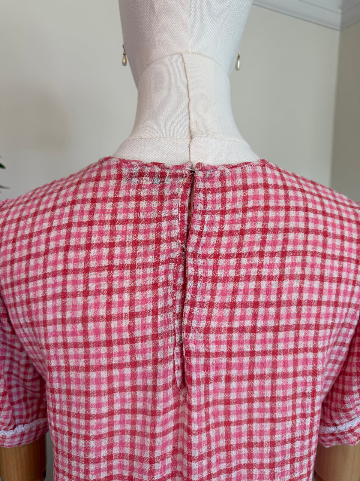 Vintage 1970s Pink Gingham Trimmed Top - Size Medium