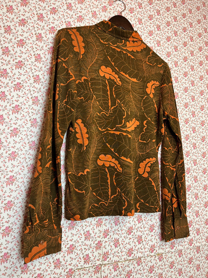 Vintage 1970s Printed Dagger Collar Popover Shirt