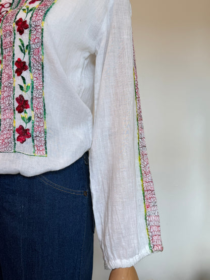 Vintage 1970s Embroidered Blouse - Size Small