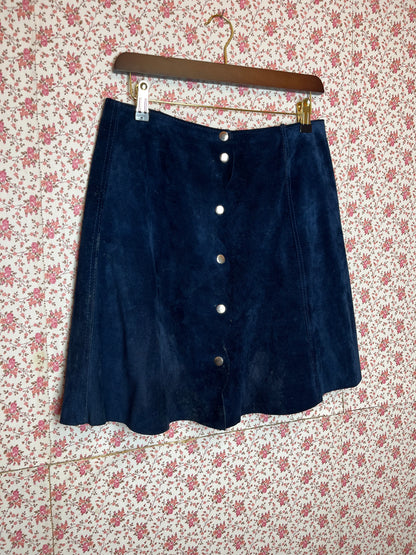 Vintage 1970s Navy Blue Suede Mini Skirt