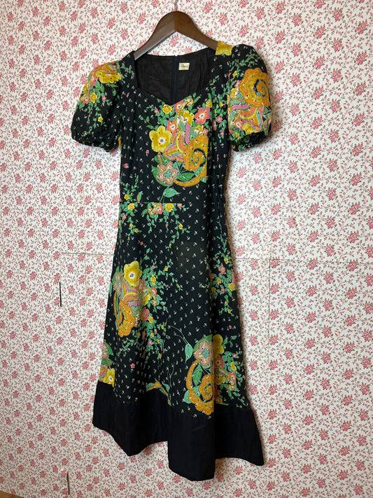 Vintage 1970s Broderie Cotton Floral Midi Dress