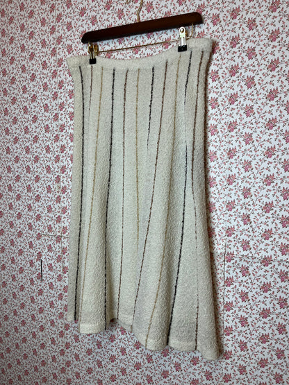 Vintage 1970s Textured Cotton Cream and Brown Striped A Line Skirt