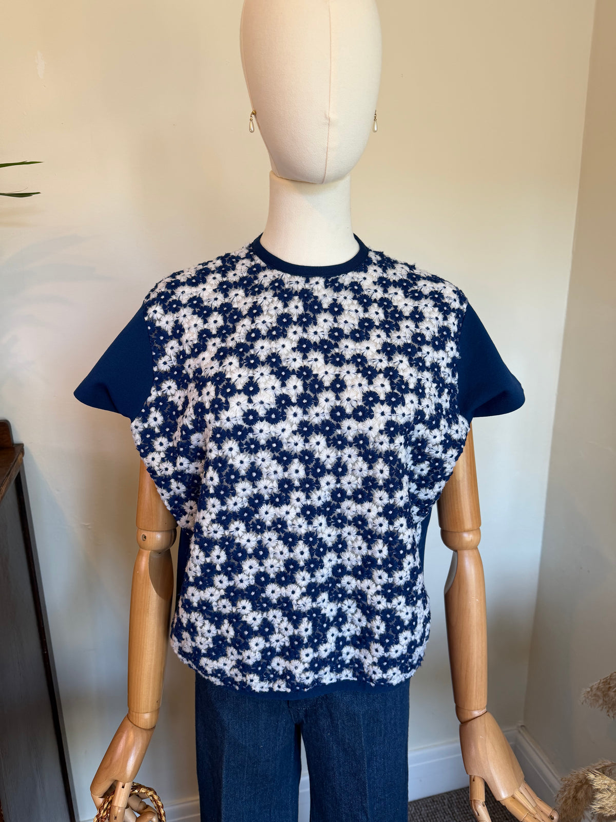 Vintage 1960s Floral Embroidered Semi Sheer Tee