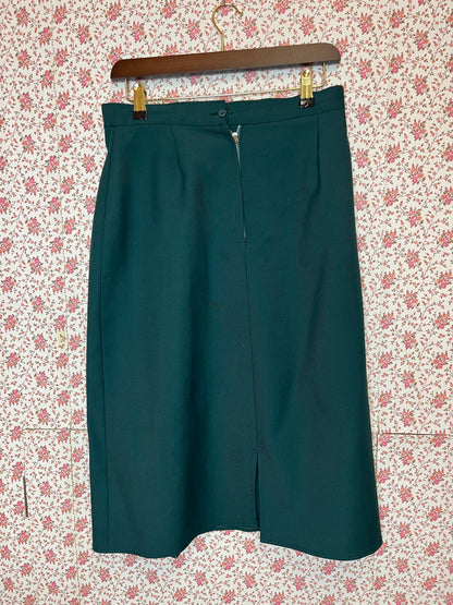 Vintage 1970s Dark Green Pleat Detail Midi Skirt