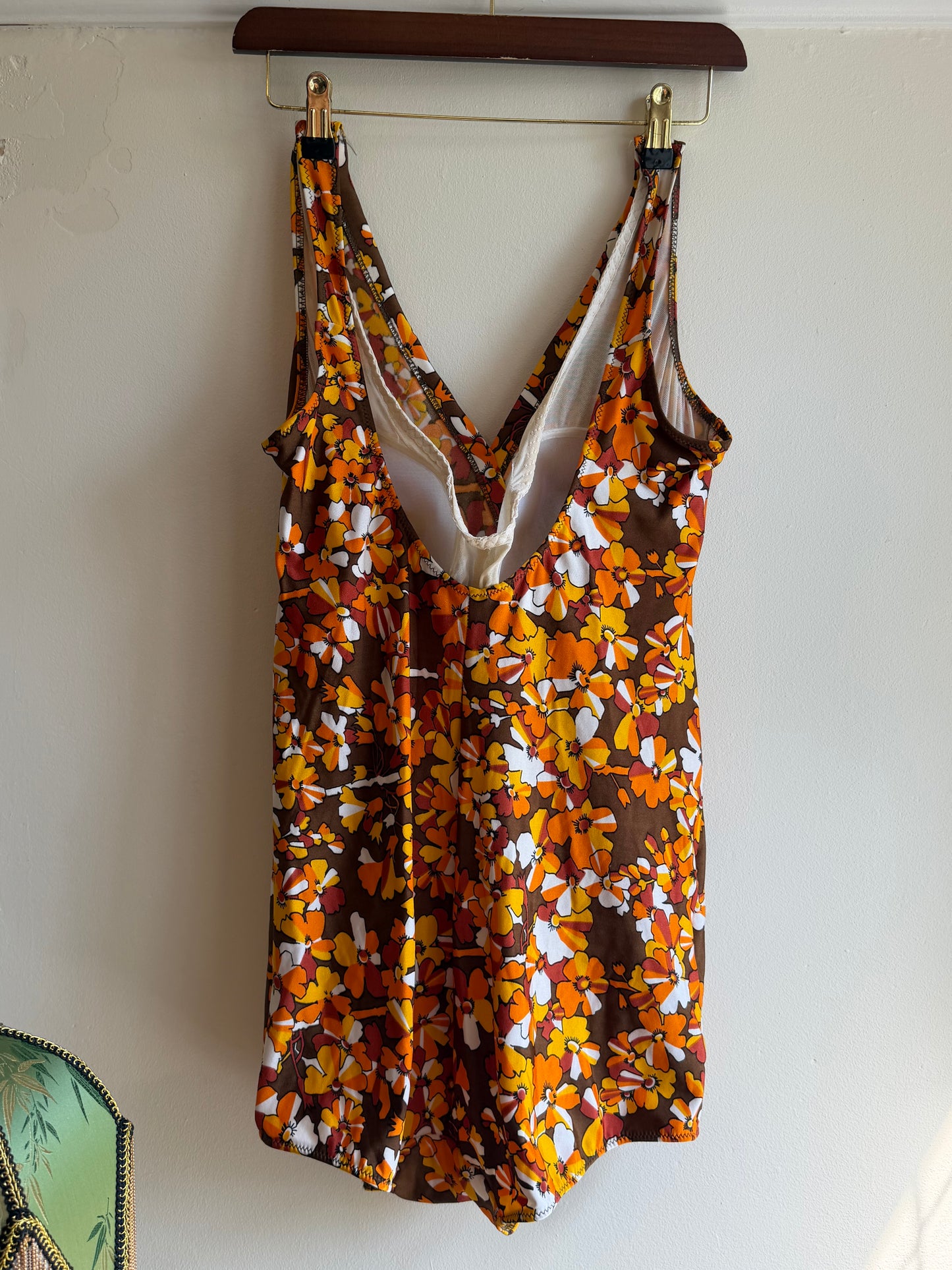 Vintage 1970s Brown Floral Swimdress