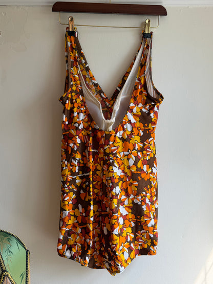 Vintage 1970s Brown Floral Swimdress