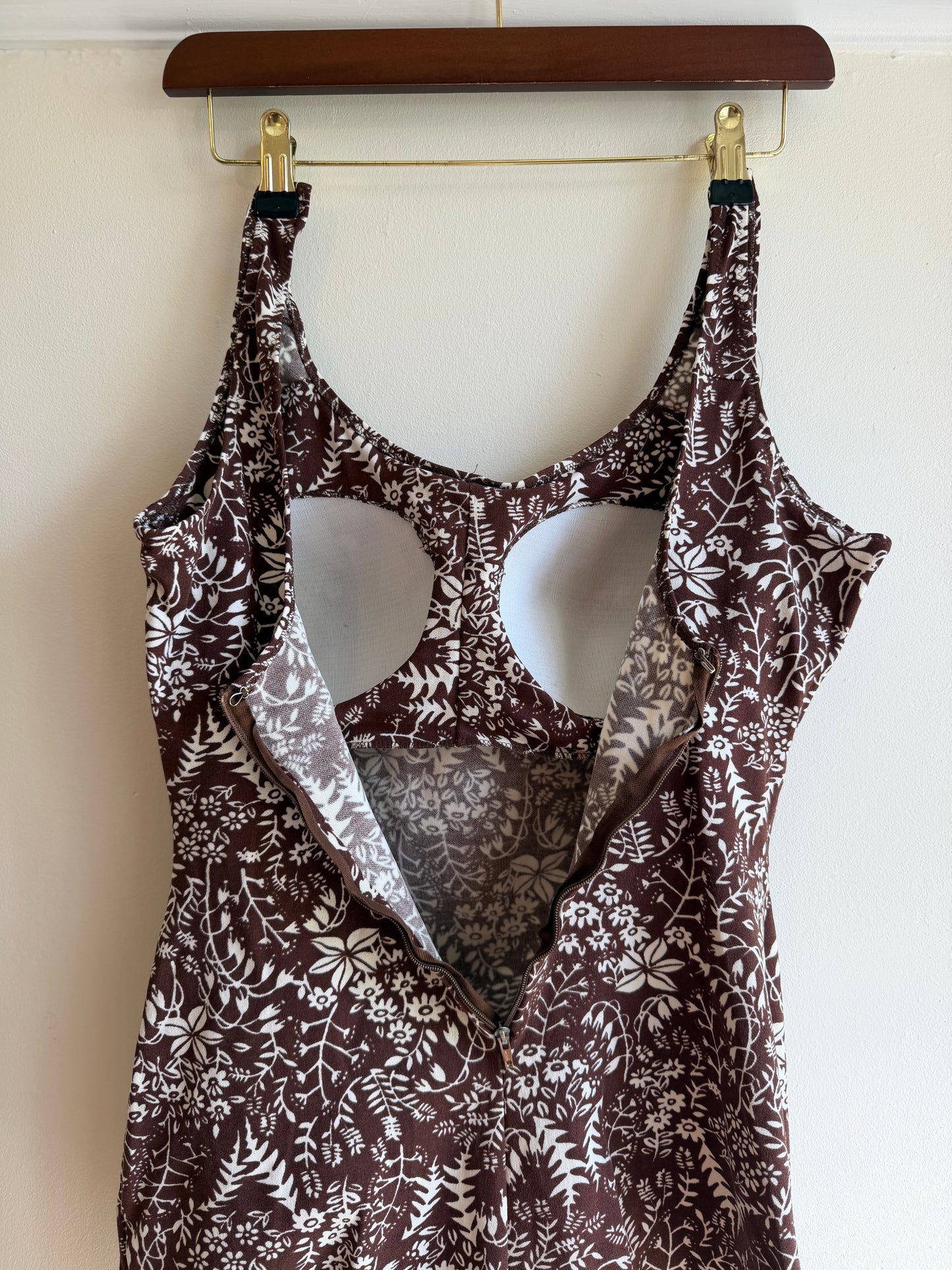 Vintage 1970s Brown Botanical Swimsuit