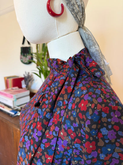 Vintage 1970s Wool Blend Ditsy Print Midi Dress - Size Small/Medium