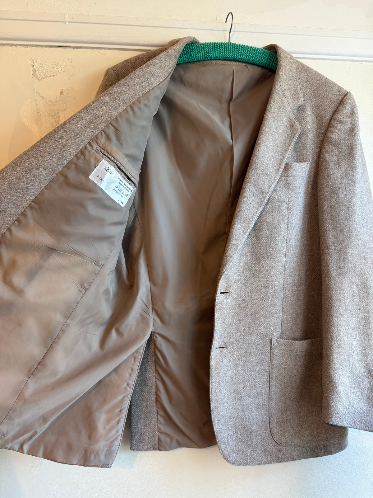 Vintage 1980s Beige Wool Blend Tailored Blazer - Size Large