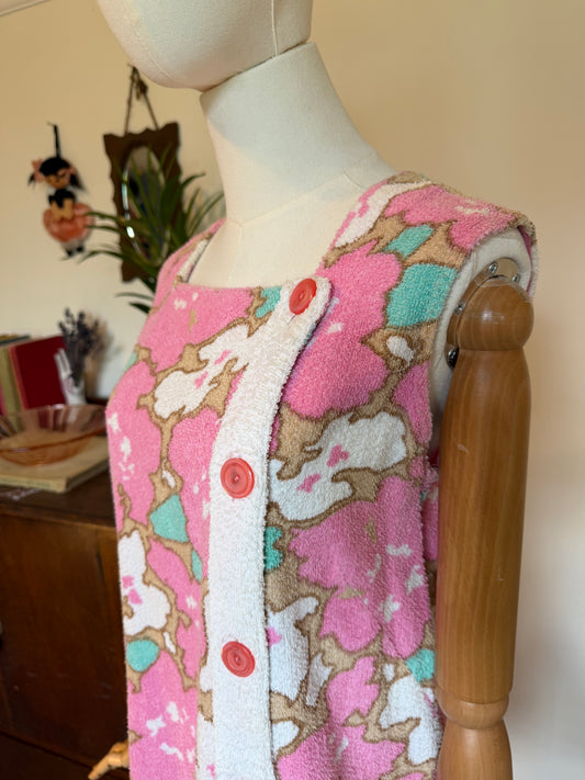 Vintage 1960s Pink & White Towelling Mini Shift Dress
