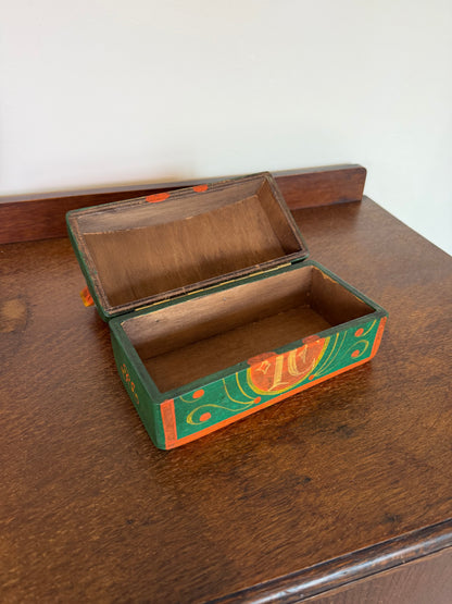 Vintage 1970s Hand Painted Folk Art Wooden Tea Box