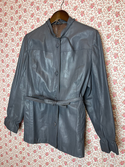 Vintage 1980s Grey Leather Tailored Jacket