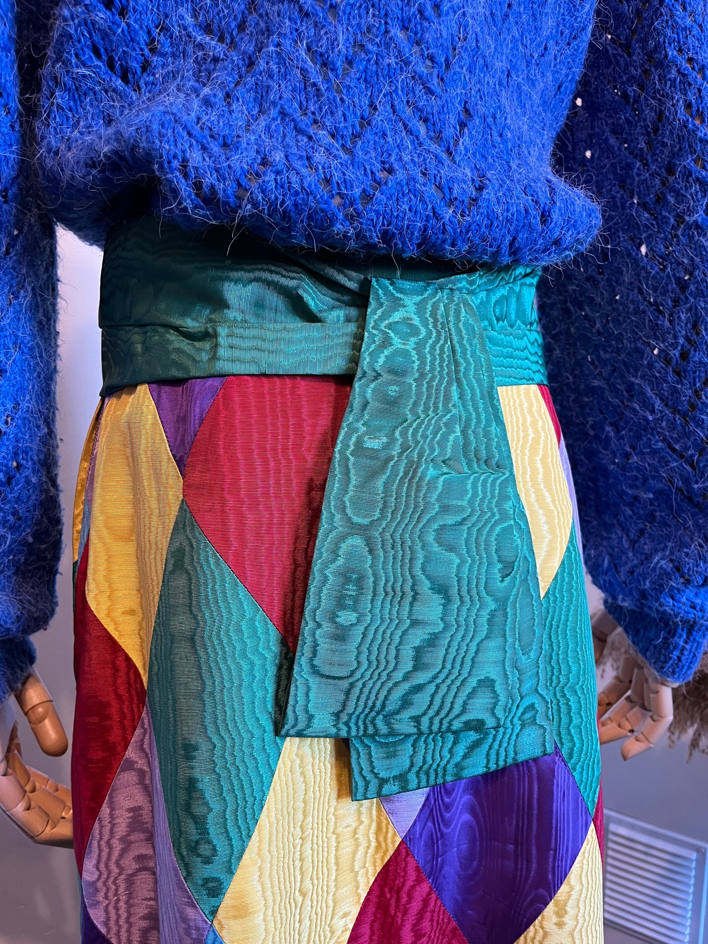 Vintage 1970s Hand Made Harlequin Taffeta Maxi Skirt