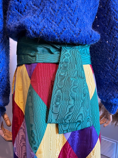 Vintage 1970s Hand Made Harlequin Taffeta Maxi Skirt