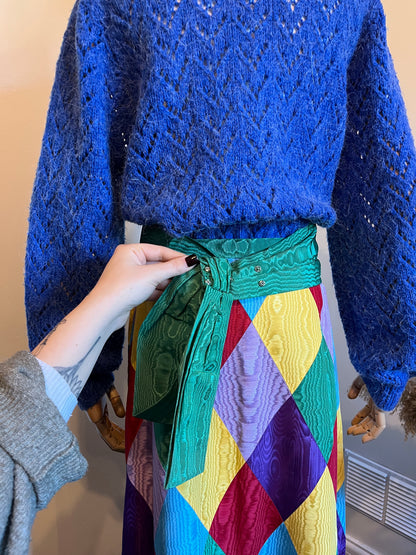 Vintage 1970s Hand Made Harlequin Taffeta Maxi Skirt