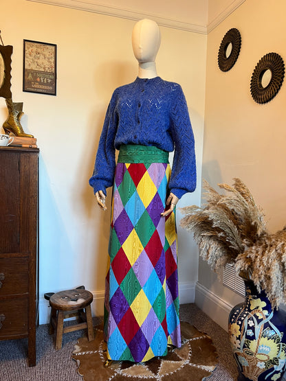 Vintage 1970s Hand Made Harlequin Taffeta Maxi Skirt