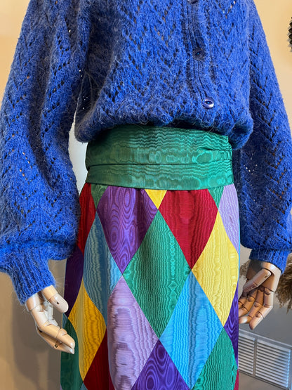 Vintage 1970s Hand Made Harlequin Taffeta Maxi Skirt