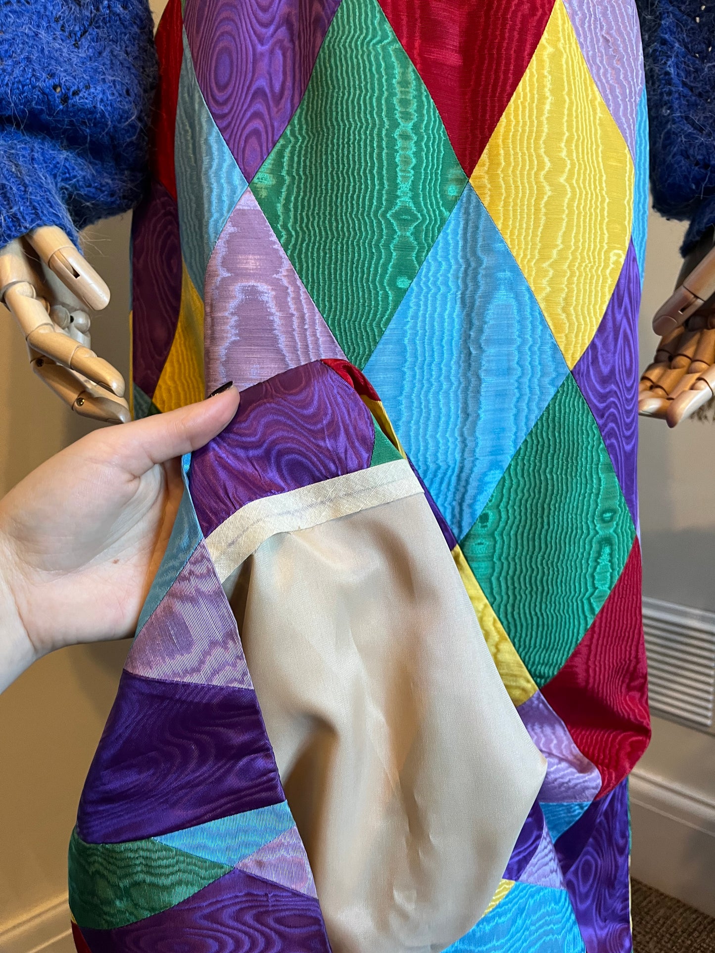 Vintage 1970s Hand Made Harlequin Taffeta Maxi Skirt