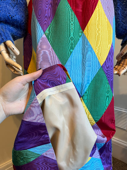Vintage 1970s Hand Made Harlequin Taffeta Maxi Skirt