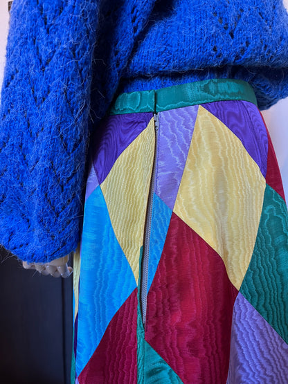 Vintage 1970s Hand Made Harlequin Taffeta Maxi Skirt