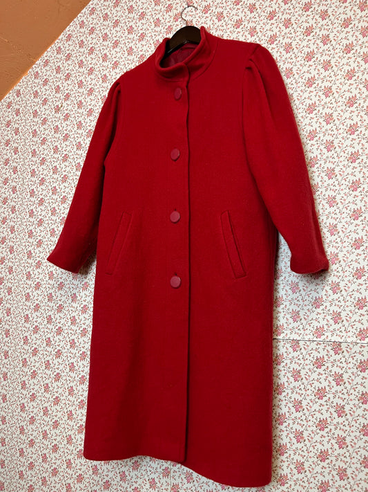 Vintage 1980s Funnel Neck Red Wool Coat