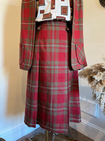 Vintage 1970s Wool Plaid Waistcoat & Skirt Set