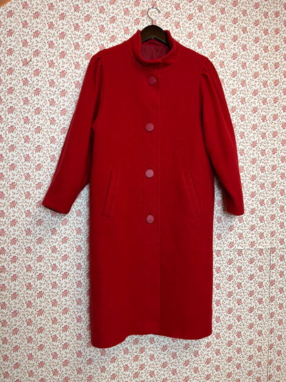 Vintage 1980s Funnel Neck Red Wool Coat